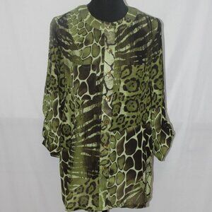 Susan Graver Olive Green Animal Print Blouse